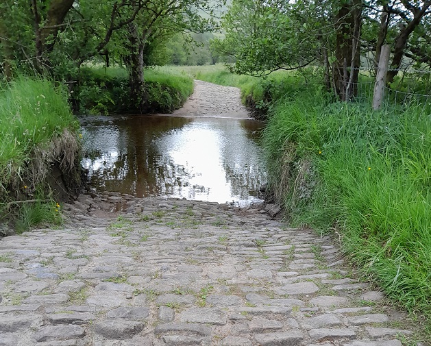 cobbled rad through a stream