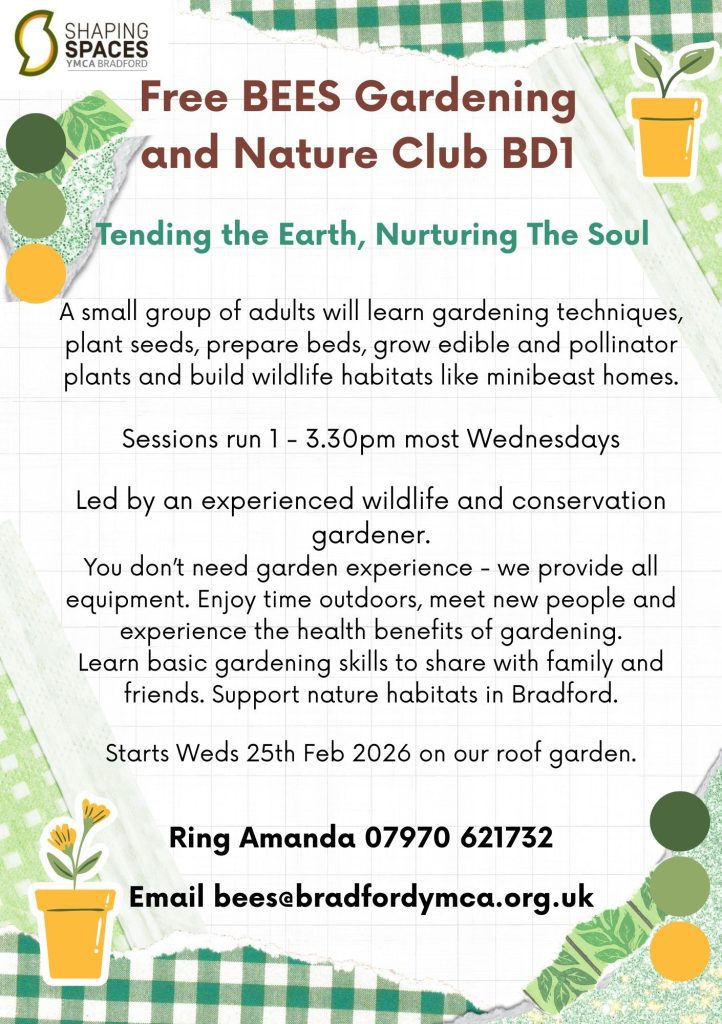 leaflet advertising a gardening group at YMCA Bradford