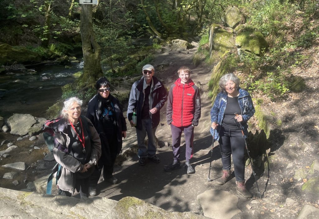 group of 5 people pictured on a sunny walk